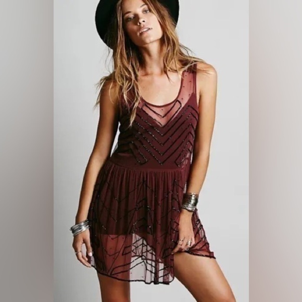 Free People Starry Night Beaded Slip Dress